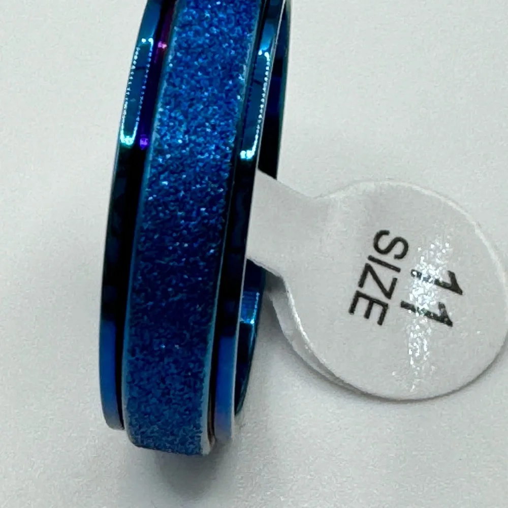 Men's Blue Stainless Steel Band Ring With Slider Ring SZ 11‎ NEW